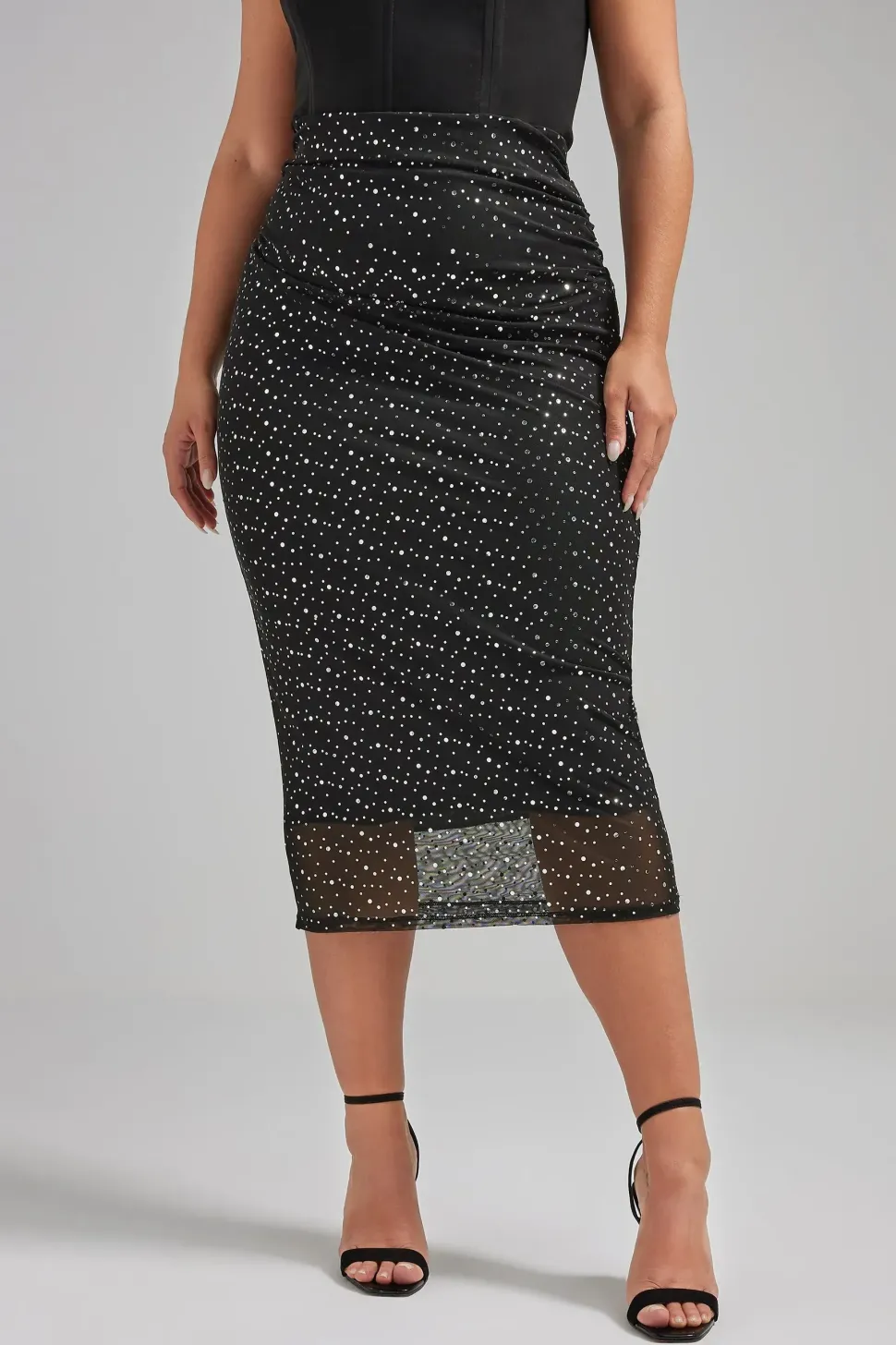 Sparkle Mesh Midi Skirt