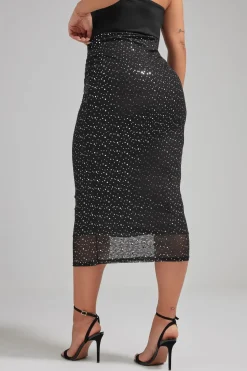 Sparkle Mesh Midi Skirt