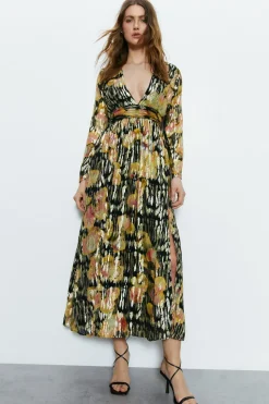 Sparkle Plunge Gathered Waist Maxi Dress