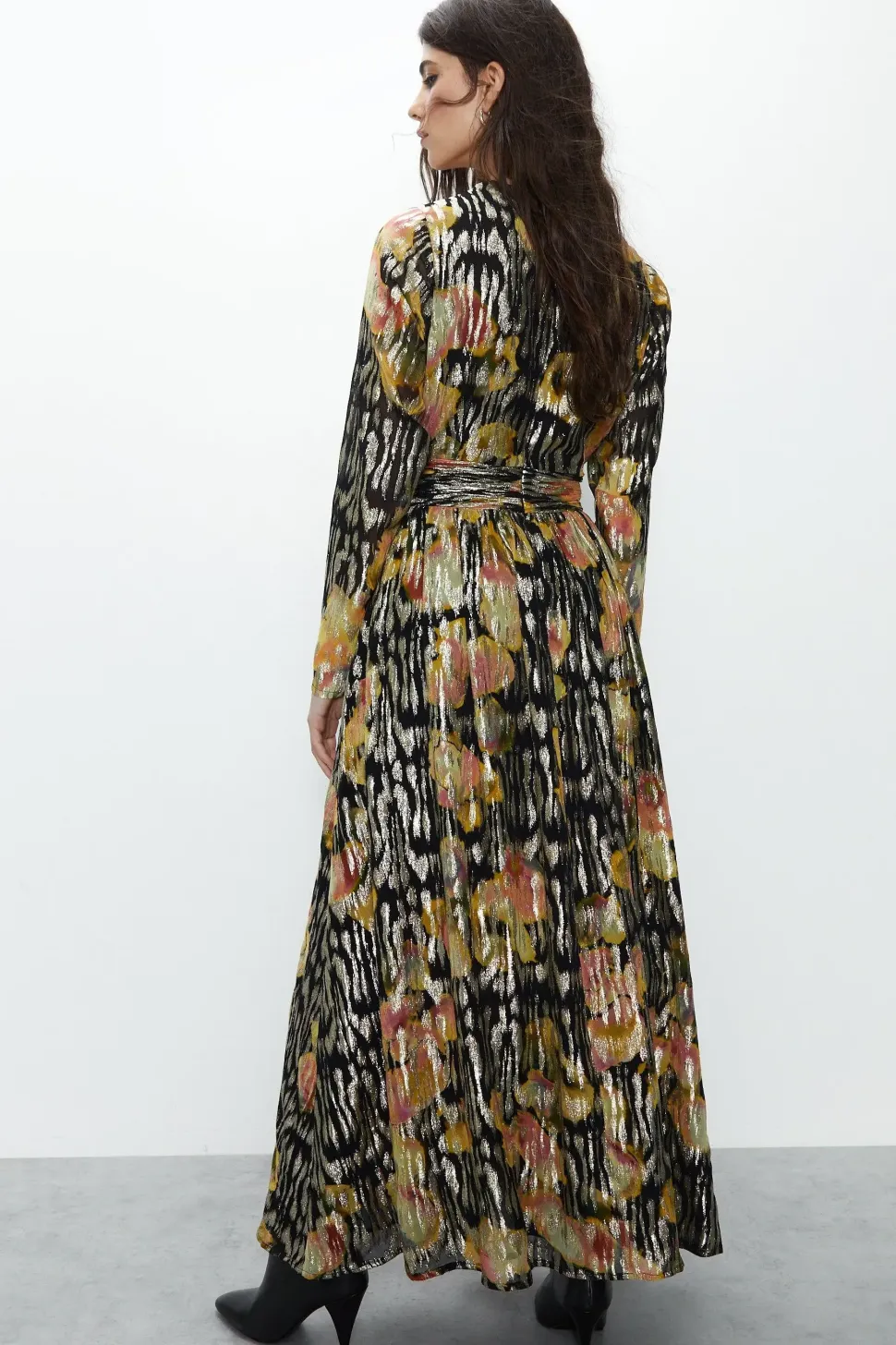 Sparkle Plunge Gathered Waist Maxi Dress