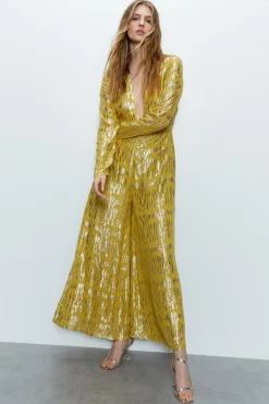 Sparkle Plunge Wide Leg Jumpsuit