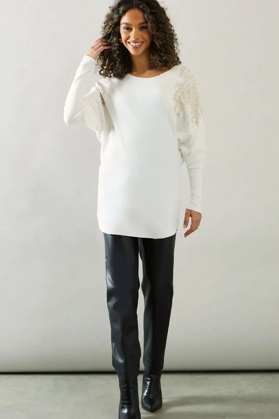 Sparkle Shoulder Detail Crew Neck Jumper