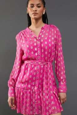 Sparkle Tie Waist Button Through Mini Dress