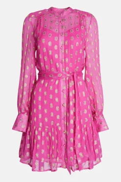 Sparkle Tie Waist Button Through Mini Dress