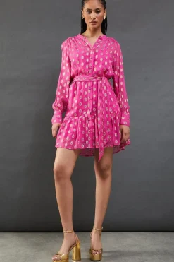 Sparkle Tie Waist Button Through Mini Dress