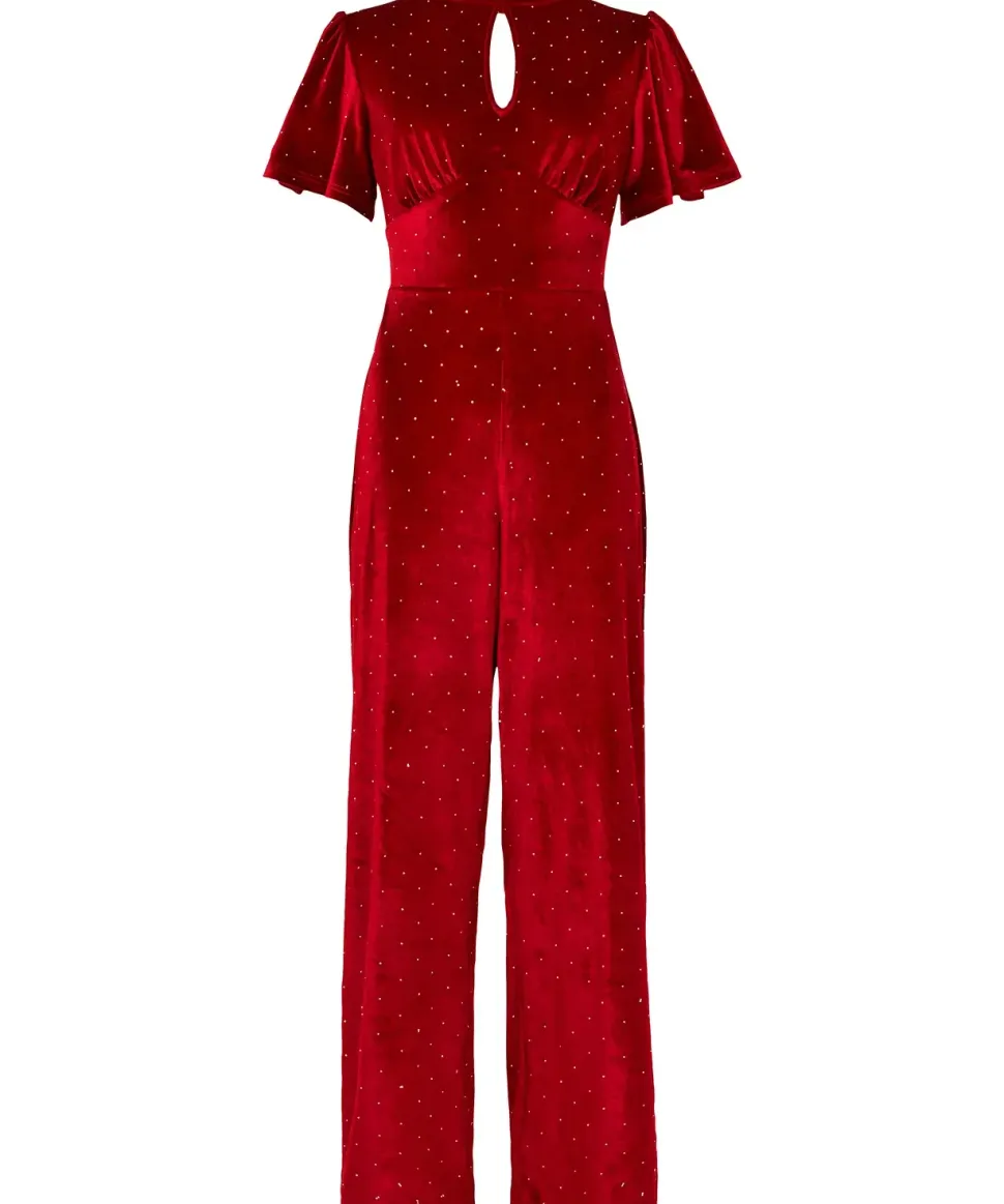 Sparkle Velour Flutter Sleeve Wide Leg Jumpsuit