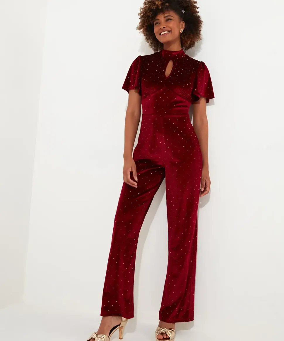 Sparkle Velour Flutter Sleeve Wide Leg Jumpsuit
