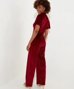 Sparkle Velour Flutter Sleeve Wide Leg Jumpsuit