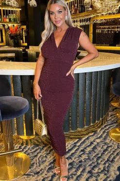 Sparkle Wrap Top Ruched Midi Dress