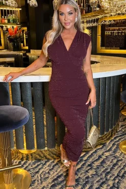 Sparkle Wrap Top Ruched Midi Dress
