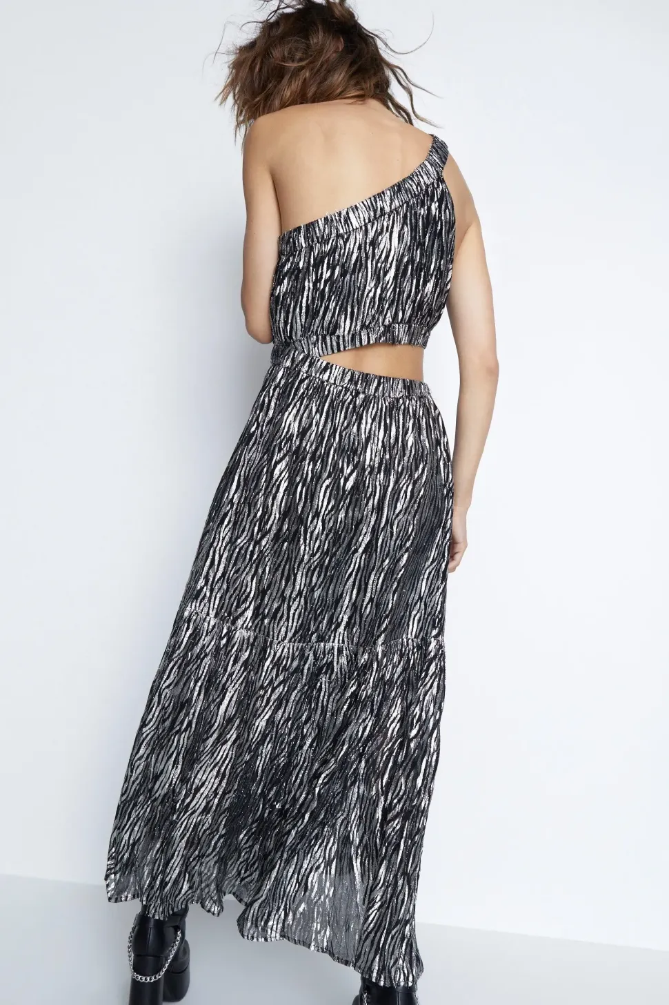 Sparkle Zebra Asymmetric Maxi Dress