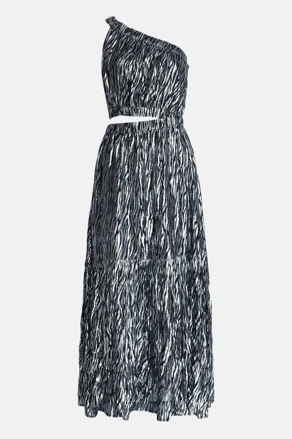 Sparkle Zebra Asymmetric Maxi Dress