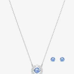 Sparkling Blue Crystal Pendant And Earring Set 5480485
