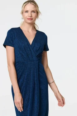 Sparkly Ruched Short Sleeve Midi Dress