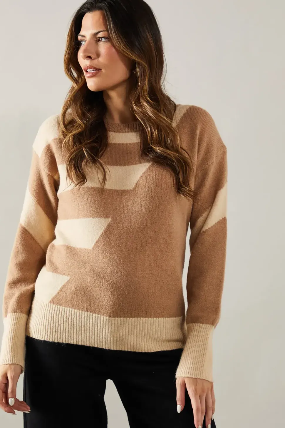 Spliced Stripe Crew Neck Jumper