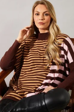 Spliced Striped High Neck Knitted Poncho