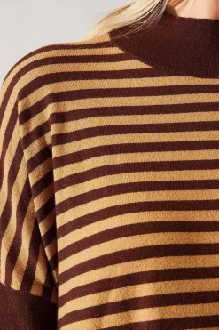Spliced Striped High Neck Knitted Poncho