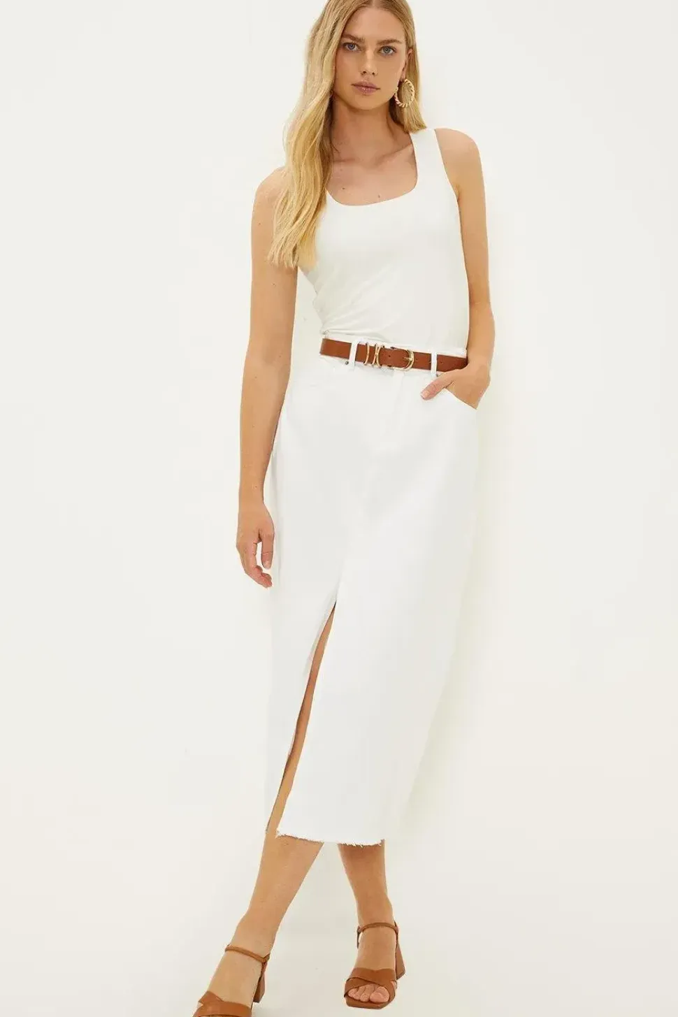 Split Denim Midi Skirt
