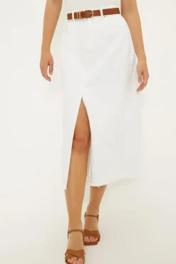 Split Denim Midi Skirt