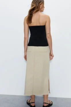 Split Front Denim Maxi Skirt