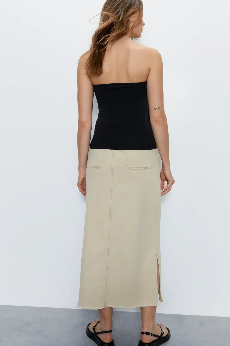 Split Front Denim Maxi Skirt