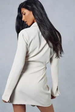 Split Sleeve Drape Detail Tailored Mini Shirt Dress