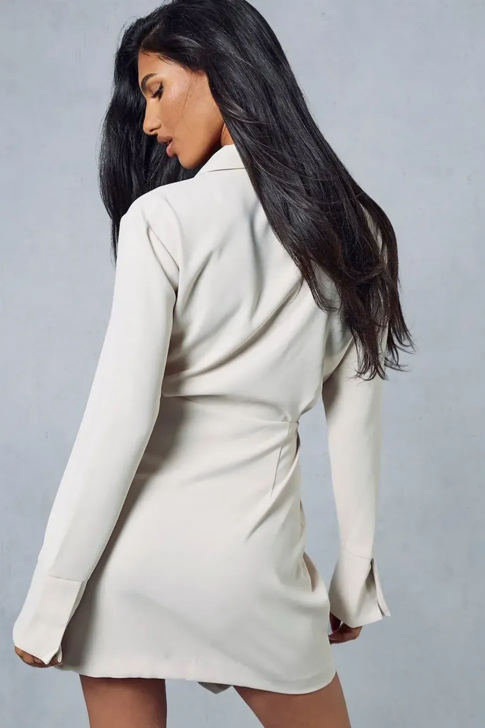 Split Sleeve Drape Detail Tailored Mini Shirt Dress