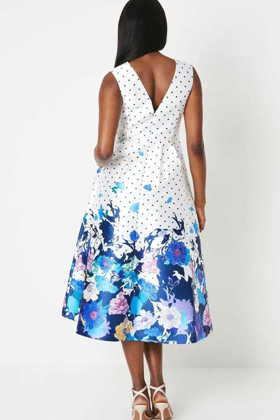 Spot & Floral Placement Print Twill Dress