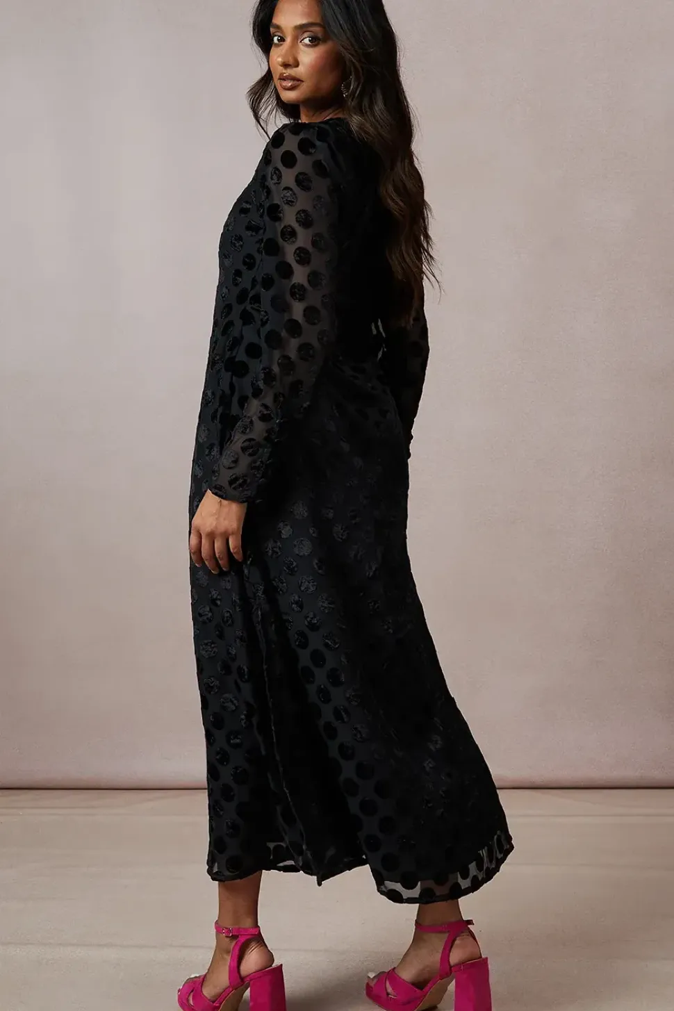 Spot Bias Cut Velvet Midi Dress