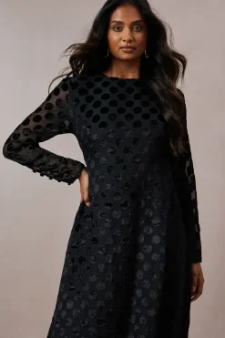Spot Bias Cut Velvet Midi Dress