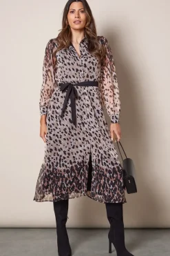 Spot Border Print Belted Shirt Dress