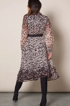Spot Border Print Belted Shirt Dress