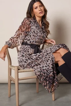 Spot Border Print Belted Shirt Dress