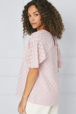 Spot Jacquard Cape Frill Sleeve Top