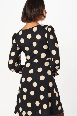 Spot Long Sleeve V Neck Mini Dress