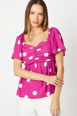 Spot Pintuck Pleated Front Blouse