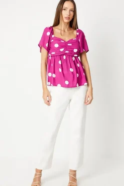 Spot Pintuck Pleated Front Blouse