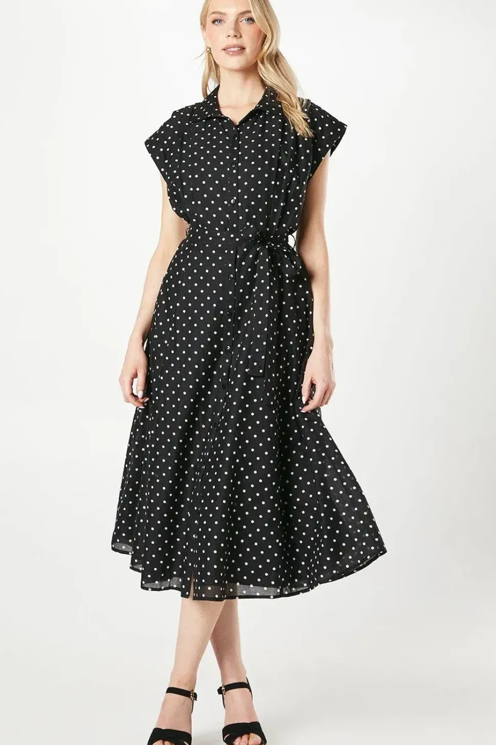 Spot Print Belted Shirt Dress