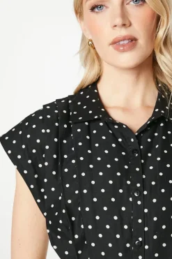 Spot Print Belted Shirt Dress
