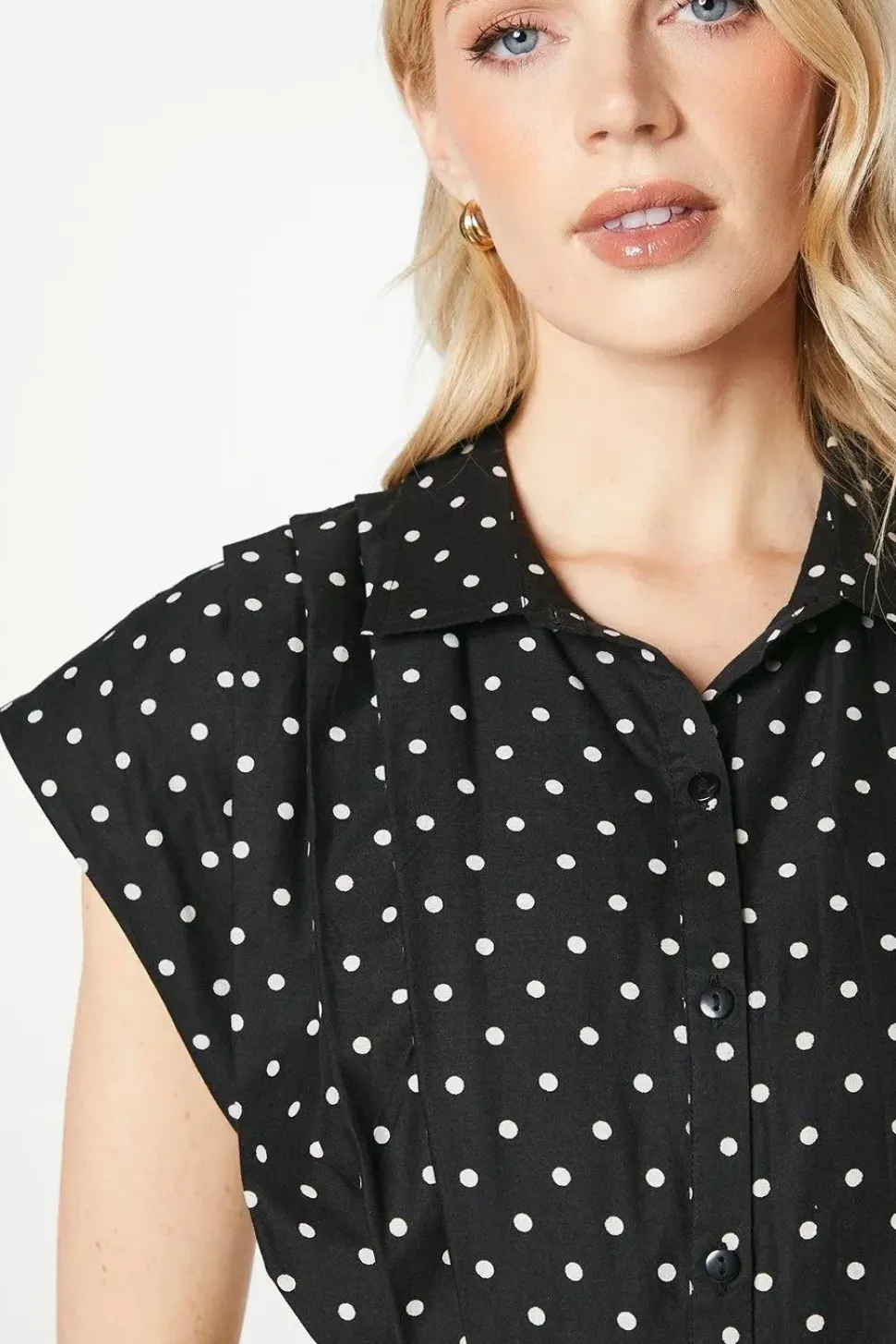 Spot Print Belted Shirt Dress
