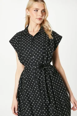 Spot Print Belted Shirt Dress