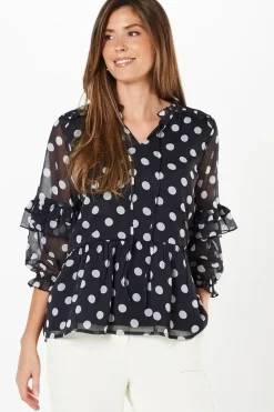 Spot Print Chiffon Ruffle Frill Boho Blouse