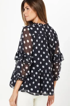 Spot Print Chiffon Ruffle Frill Boho Blouse