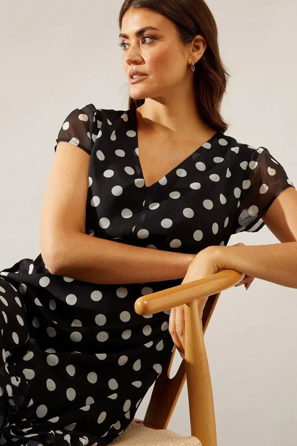 Spot Print Chiffon Ruffle Frill Maxi Dress