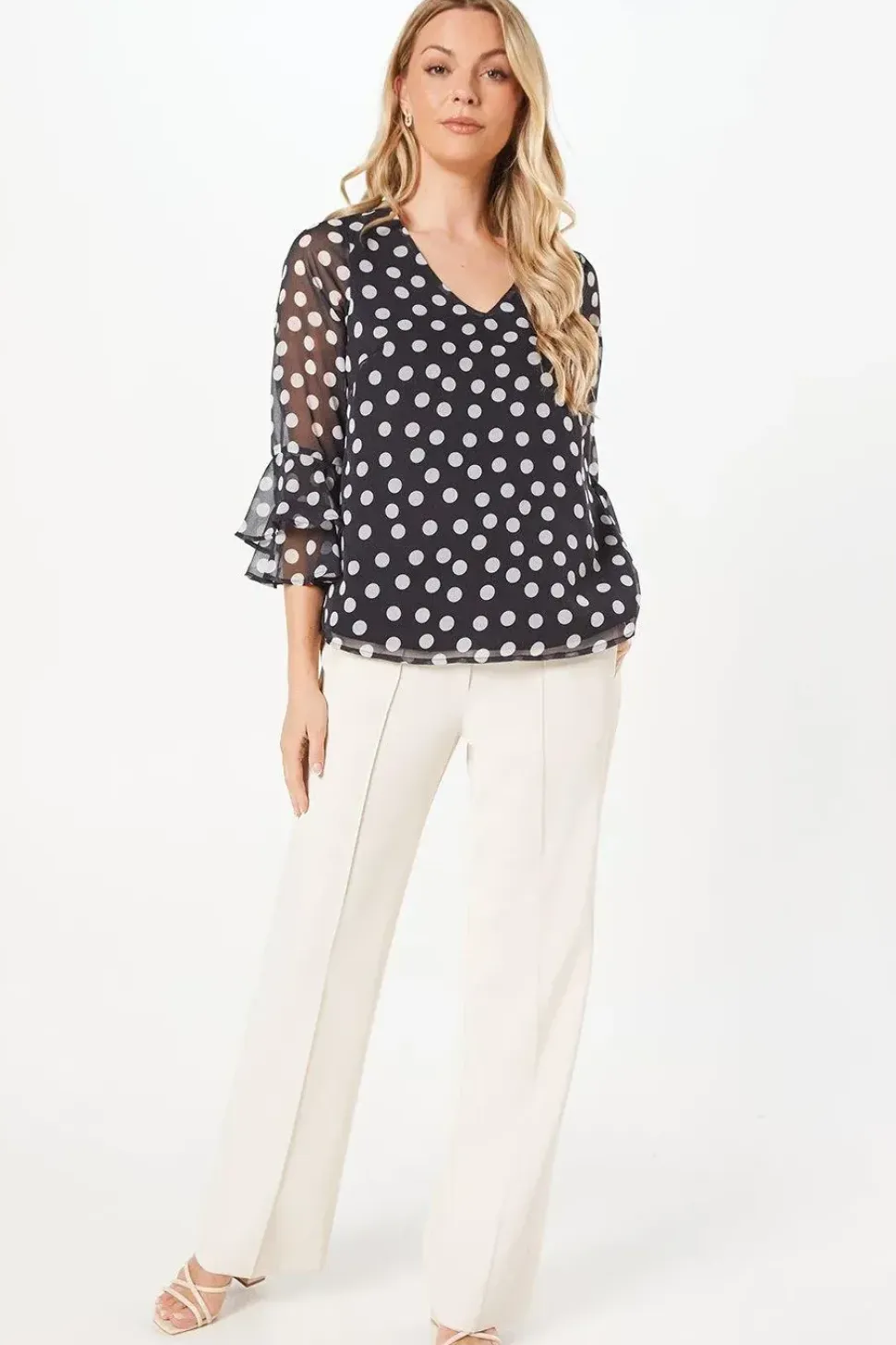 Spot Print Flute Sleeve Top