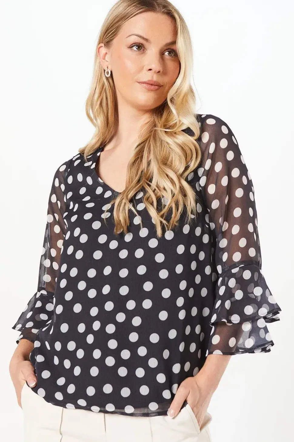 Spot Print Flute Sleeve Top