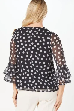 Spot Print Flute Sleeve Top