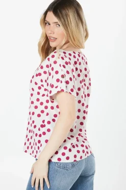 Spot Print Roll Sleeve Blouse