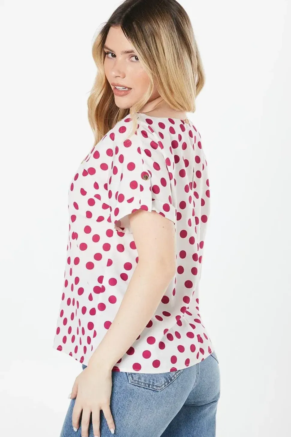 Spot Print Roll Sleeve Blouse