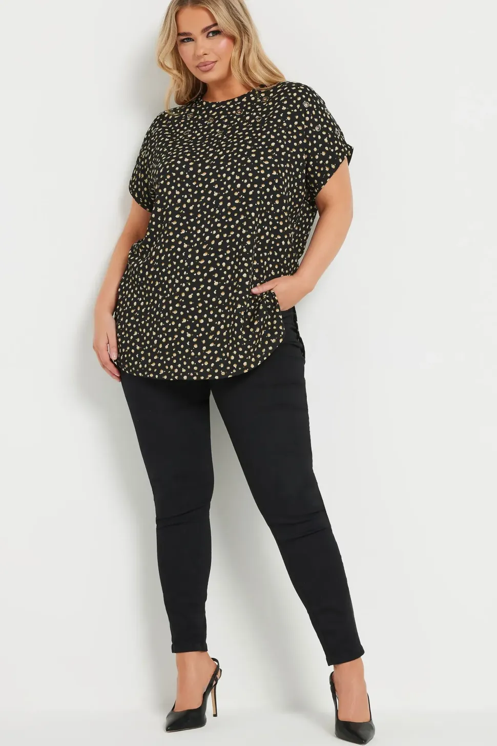 Spot Print Textured Eyelet Top
